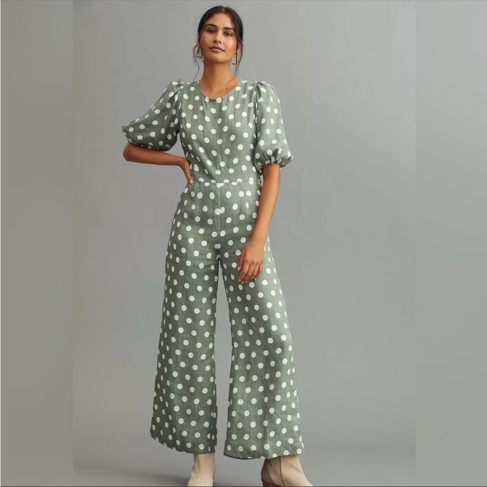Anthropologie Faithfull the Brand Darien Polka Dot Linen Jumpsuit
